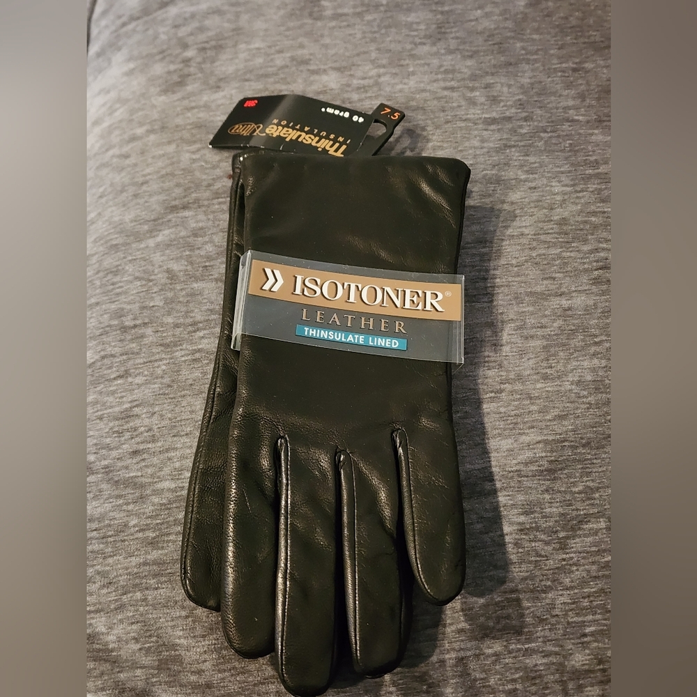 Isotoner Leather Thinsulate Lined Gloves For Women - Black Sz 7.5